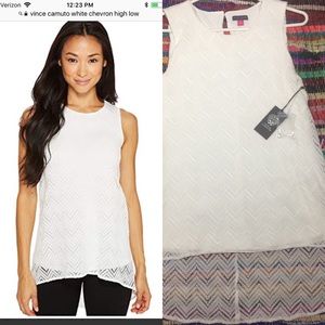 Vince Camuto Sheer WHITE Chevron Overlay Hi Low